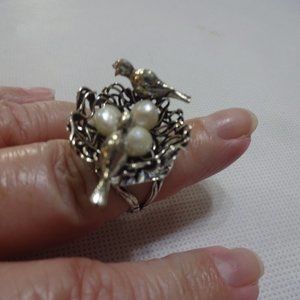 Unique "PEARL BIRD NEST" Handmade WIRE-WRAPPED Ring Size 8.25 #751A